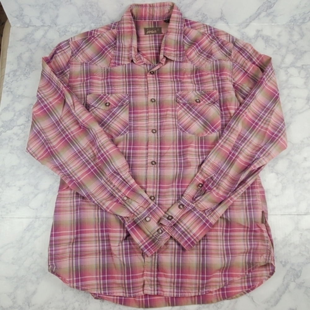 Ted Baker Jean 5 (XL) Pink Plaid Button up Shirt Western
